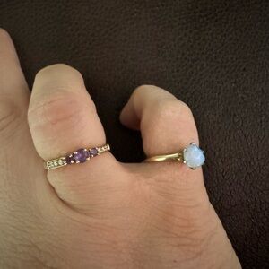 Pair Gold 14k 10k Opal / Amethyst Size 7&8